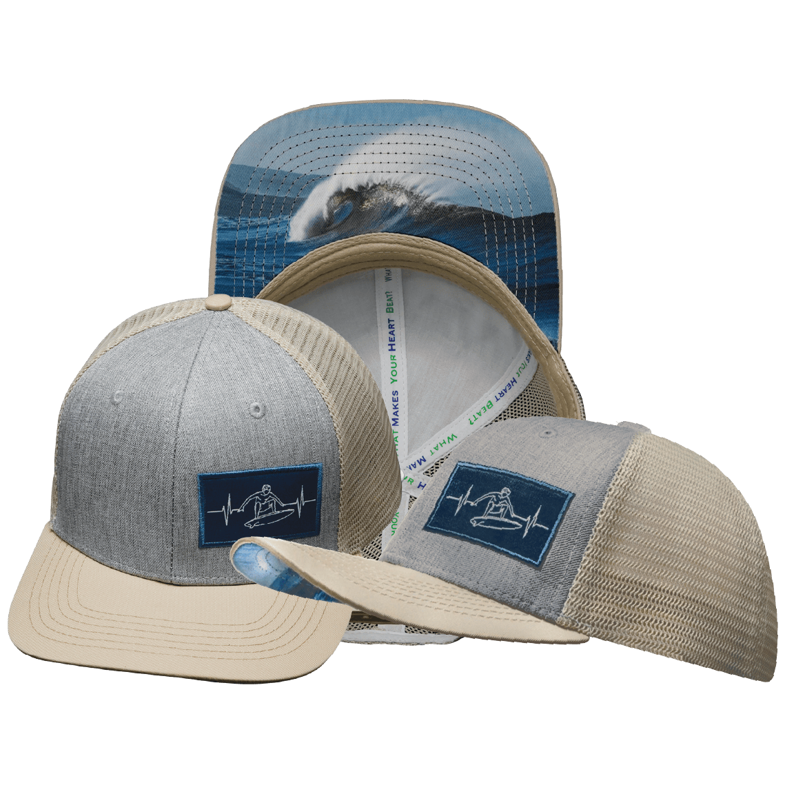 The Heartbeat Brand Surf Hat - Baseball Hat Fit - Cream / Gray - Trucker Mesh — main product shot