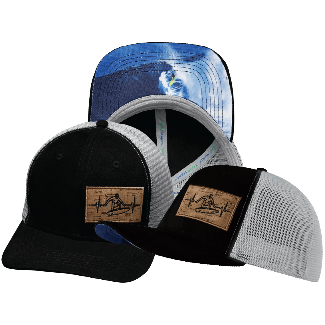 The Heartbeat Brand Surf Baseball Hat — Suede Black / Gray — main product shot