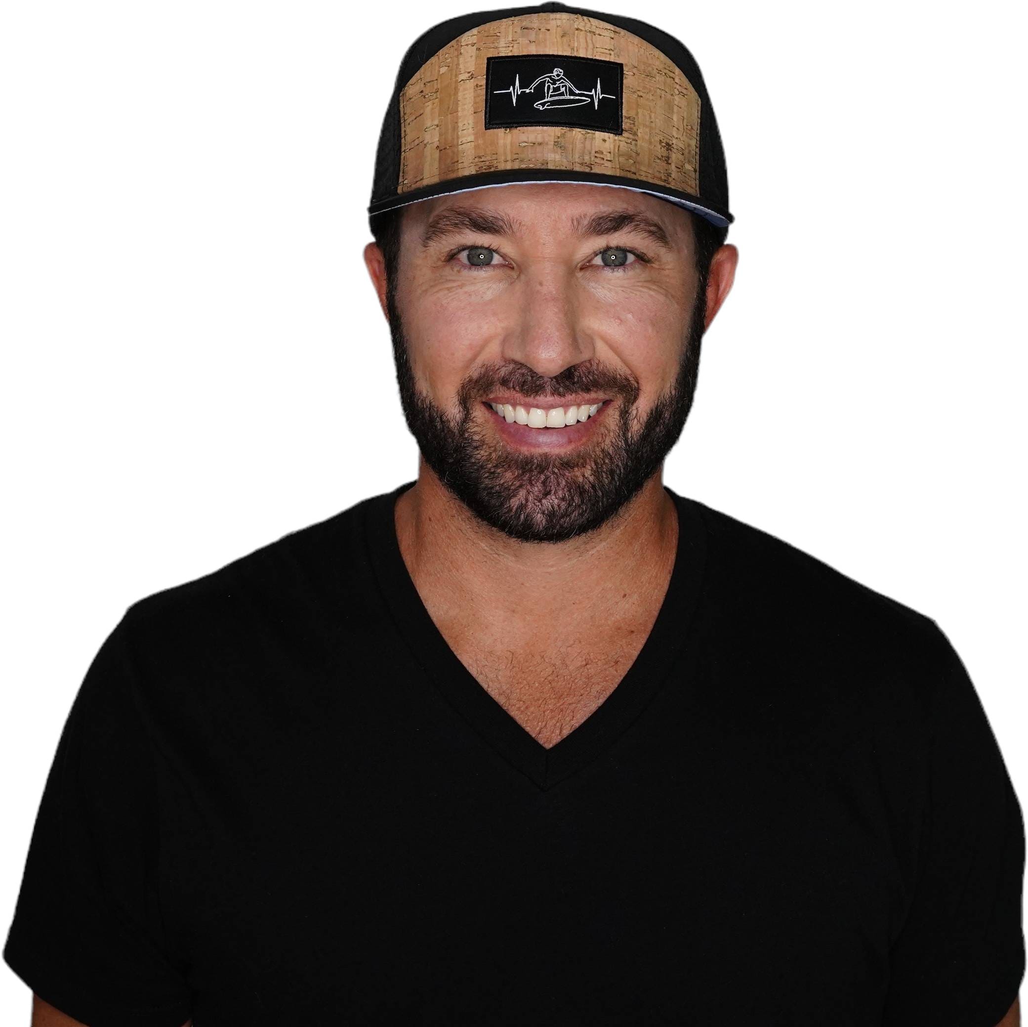 The Heartbeat Brand Surf Hat - Flat Bill - Cork - Black - Laser Mesh — Black detail