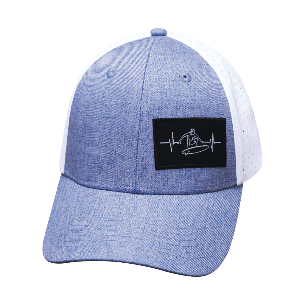 The Heartbeat Brand Surf Low Profile Hat — Light Blue / White — side view