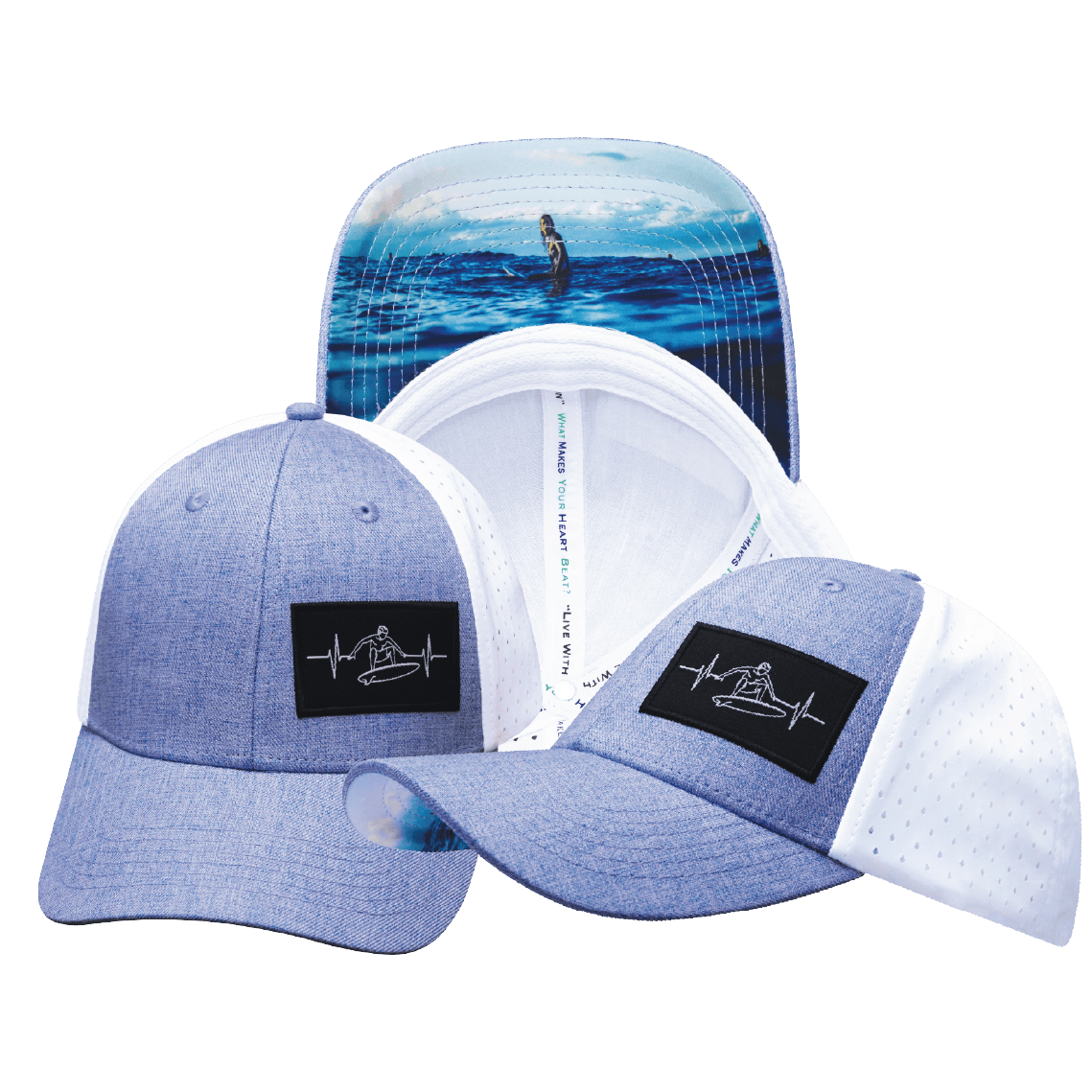 The Heartbeat Brand Surf Low Profile Hat — Light Blue / White — main product shot