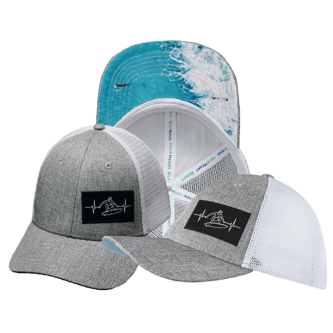 The Heartbeat Brand Surf Low Profile Hat — Heather Gray / White — main product shot