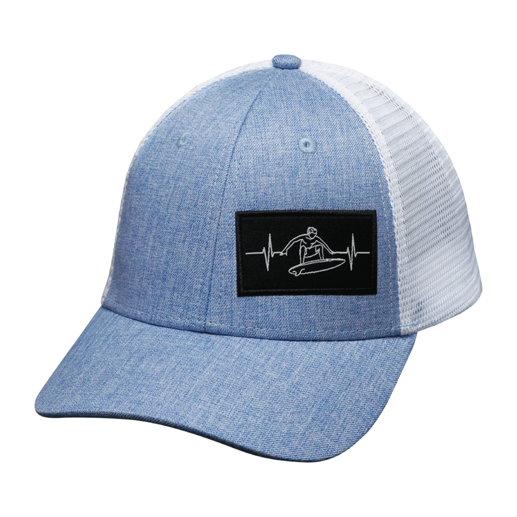 The Heartbeat Brand Surf Hat - Low Profile - Light Blue / White - Trucker Mesh — detail shot 6