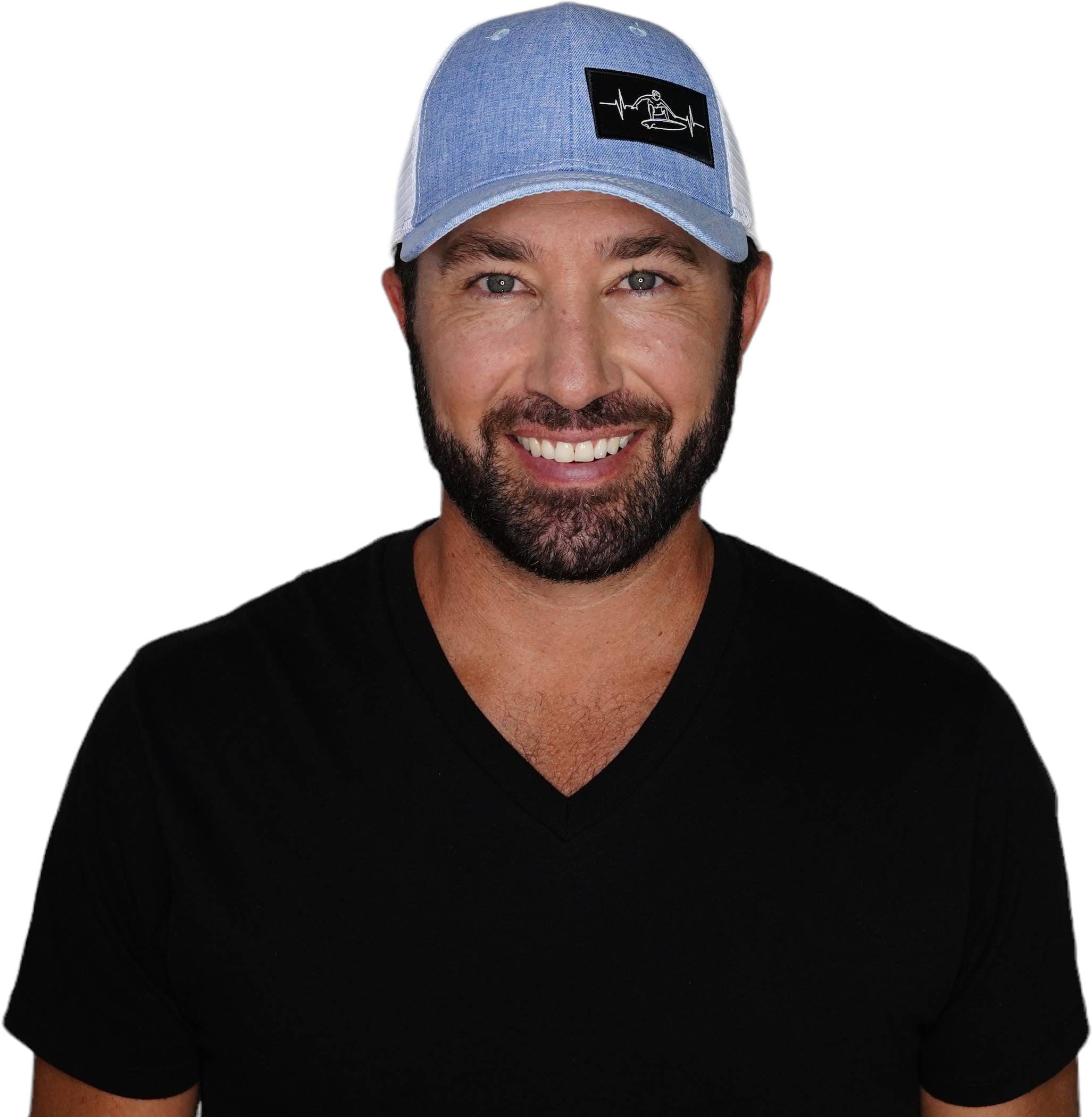 The Heartbeat Brand Surf Hat - Low Profile - Light Blue / White - Trucker Mesh — Blue detail