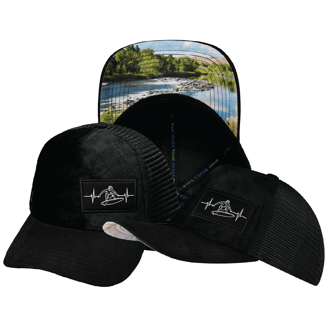 The Heartbeat Brand Surf Trucker Hat — Quilted Velvet — main product shot