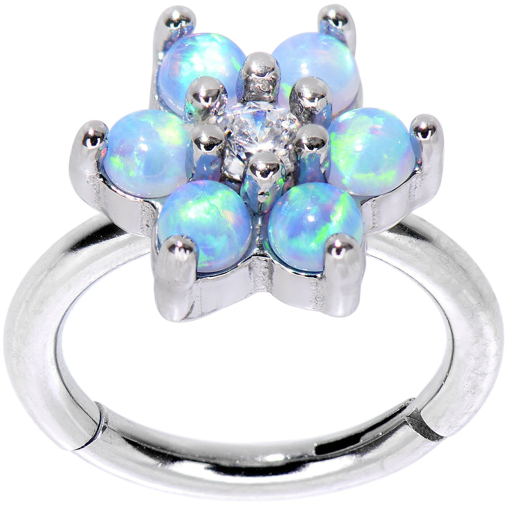 BodyCandy 16G 5/16 Clear CZ Gem Blue Faux Opal Hinged Segment Ring — main product shot