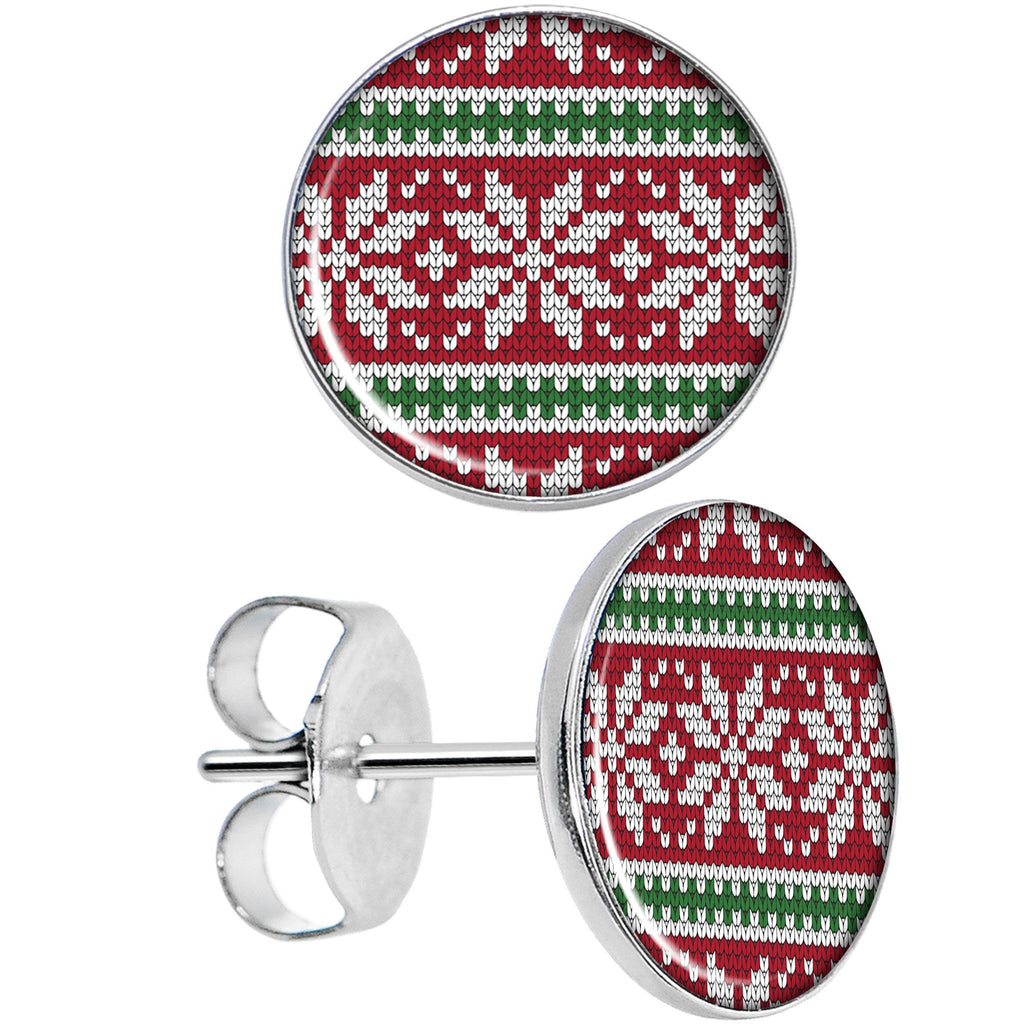 BodyCandy Red Green Christmas Sweater Stud Earrings — main product shot