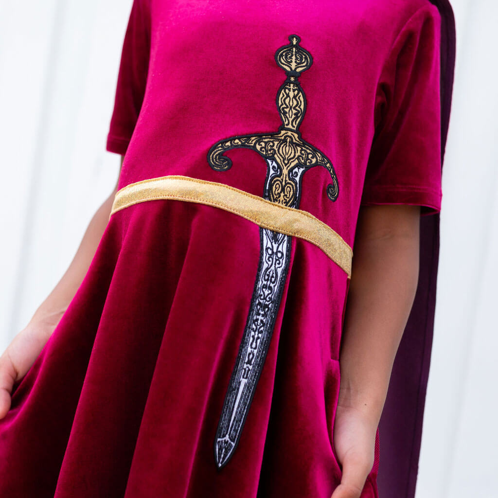 Princess Awesome & Boy Wonder Sword and Cape Ballerina Style Short Sleeve Dress with Pockets — side view