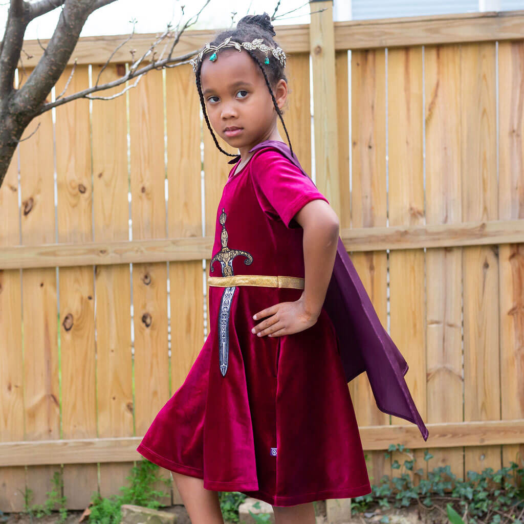 Princess Awesome & Boy Wonder Sword and Cape Ballerina Style Short Sleeve Dress with Pockets — back view