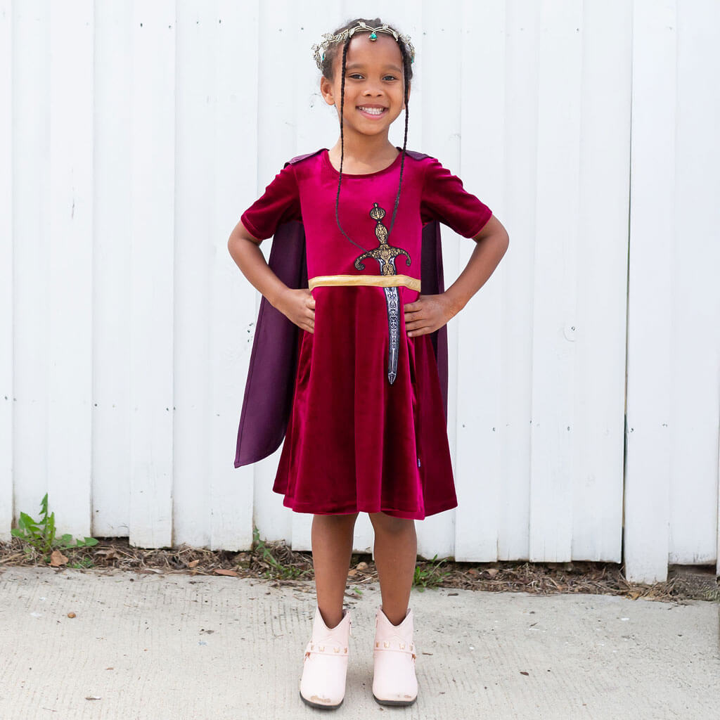 Princess Awesome & Boy Wonder Sword and Cape Ballerina Style Short Sleeve Dress with Pockets — detail close-up
