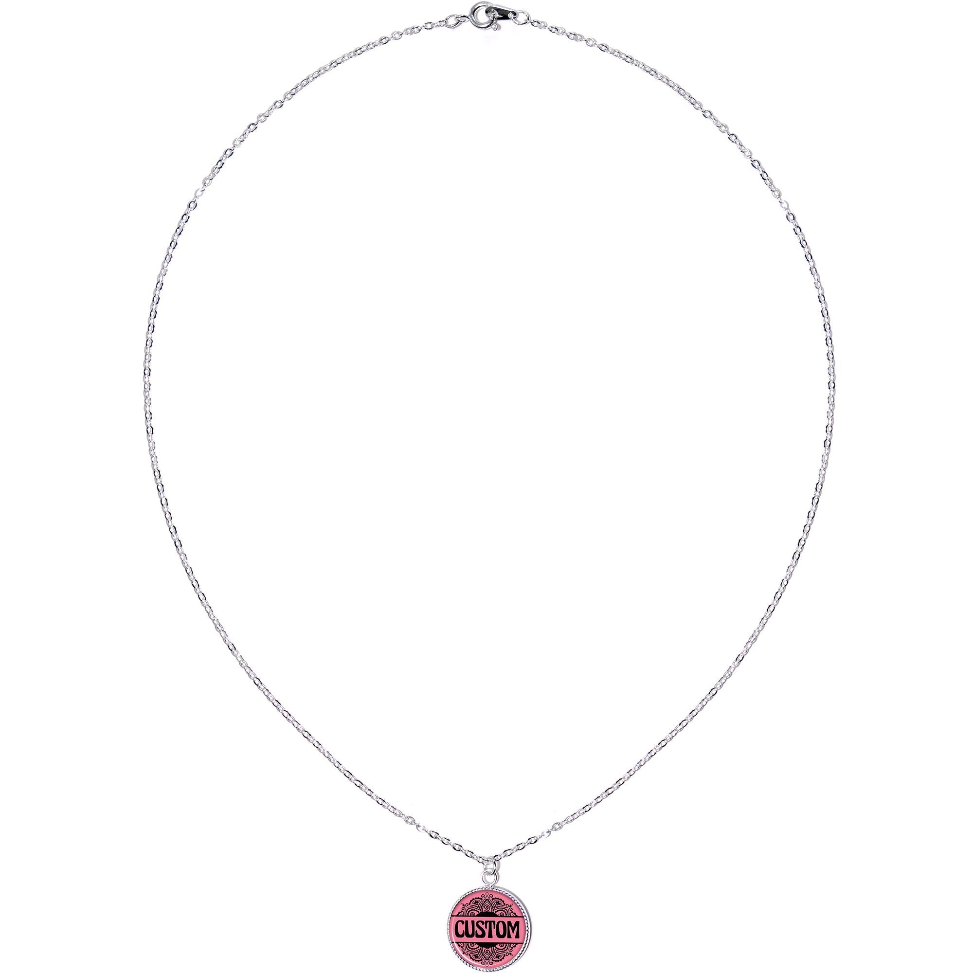 BodyCandy Custom Pink Mandala Personalized Name Silver Plated Chain Necklace — Pink detail