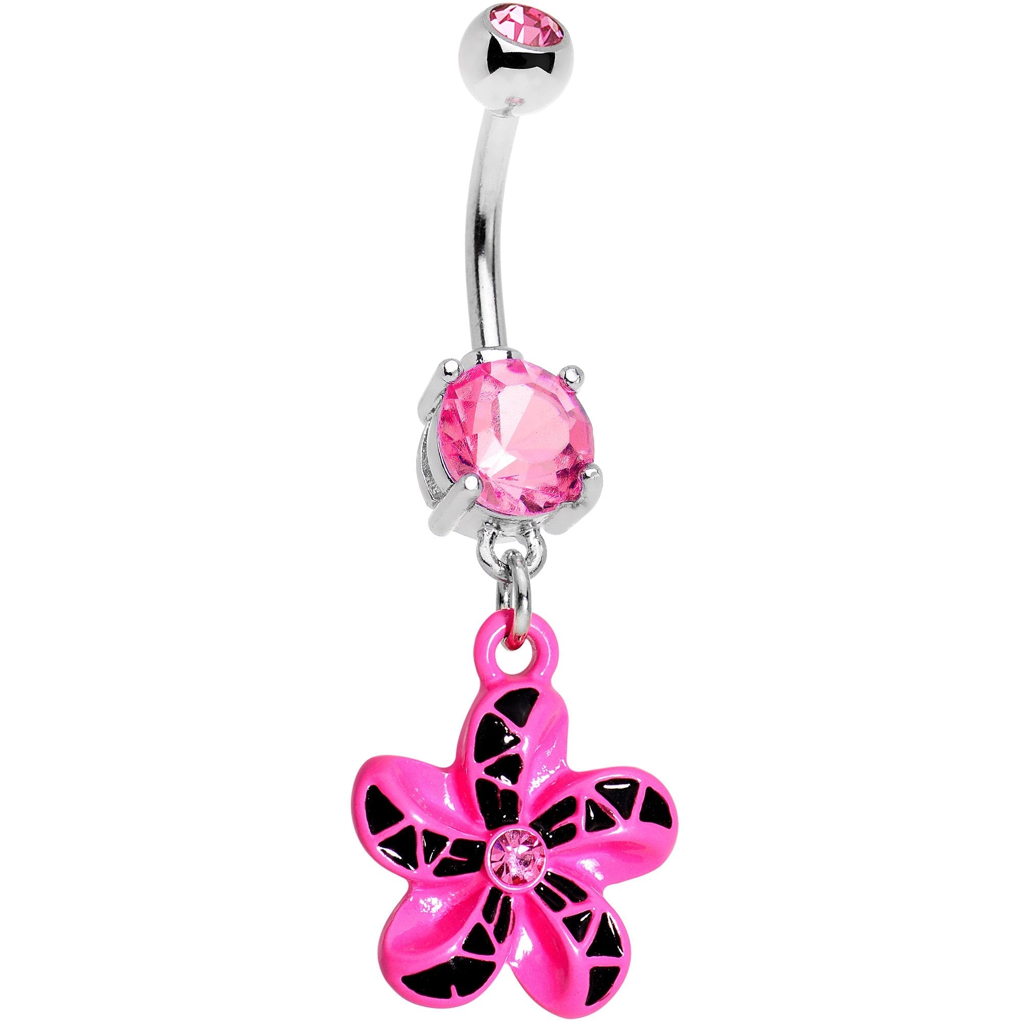 BodyCandy Pink Gem Pink Black Swirl Pinwheel Dangle Belly Ring — main product shot