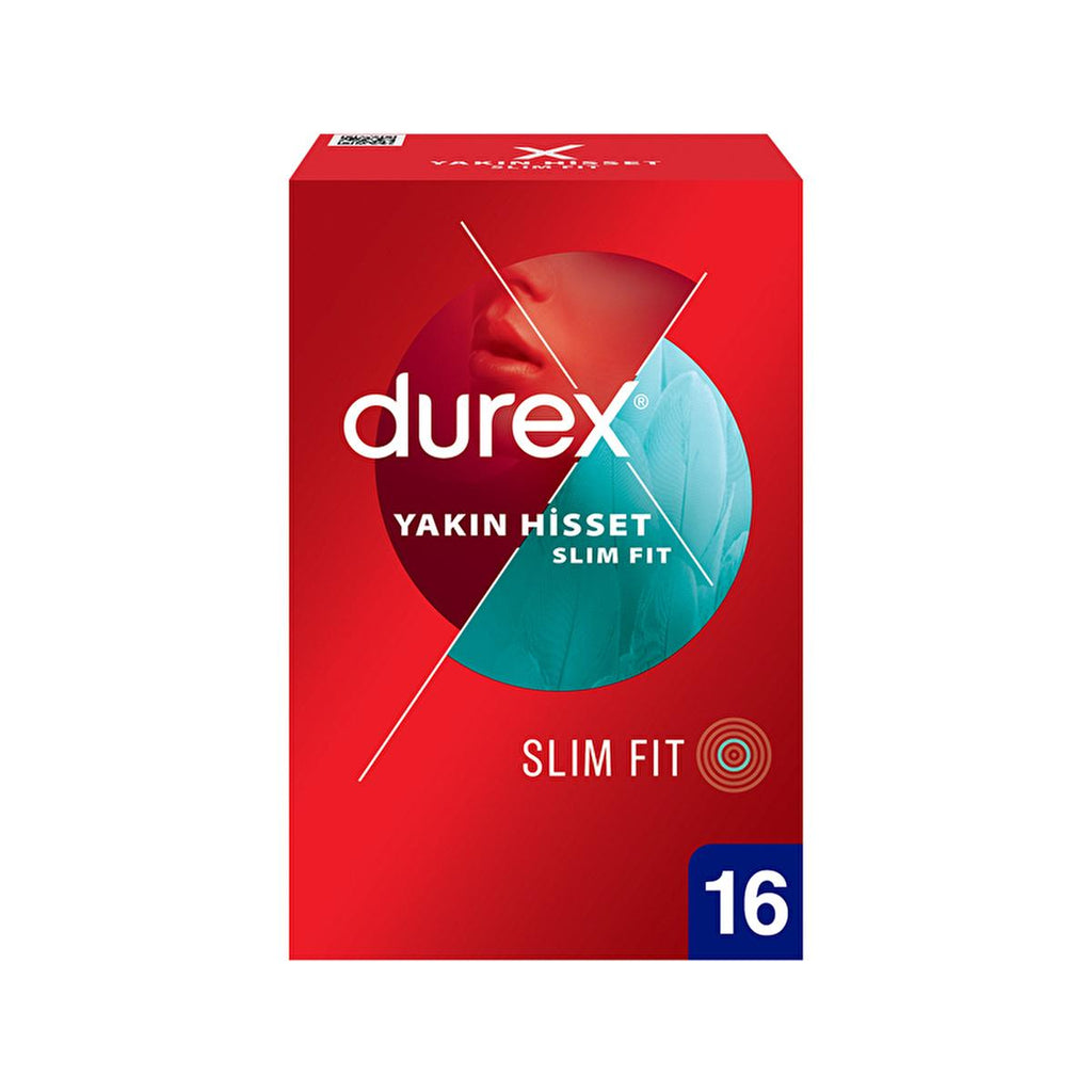 Durex Slim Fit Condoms - Lubricated, Safe Sex Products for Enhanced Sensitivity - 16 Count