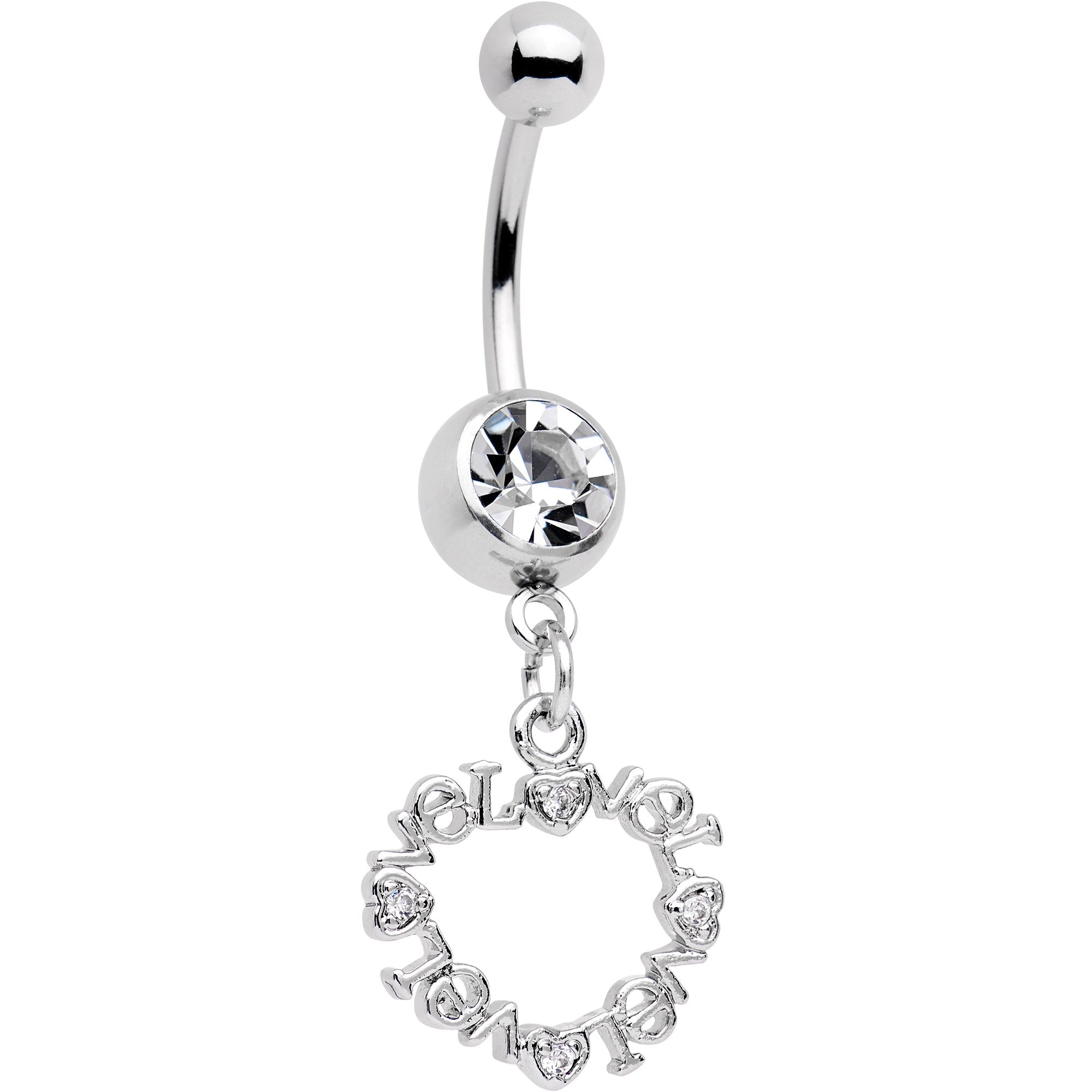 BodyCandy Clear CZ Gem Heart Made of Love Dangle Belly Ring — main product shot