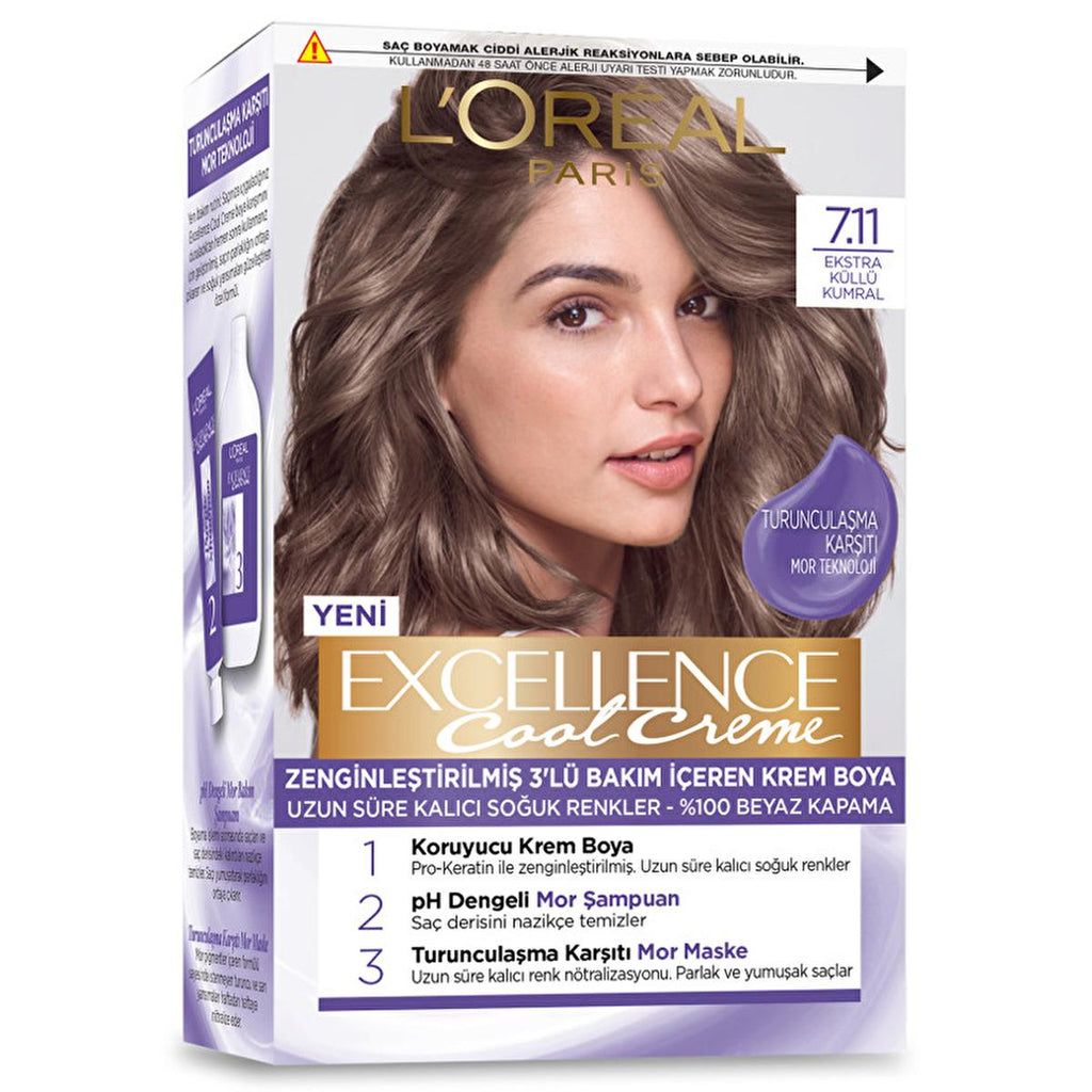 Loreal Paris Excellence Cool Creme Hair Dye 7.11 - Long-Lasting Cool Tones with Pro-Keratin
