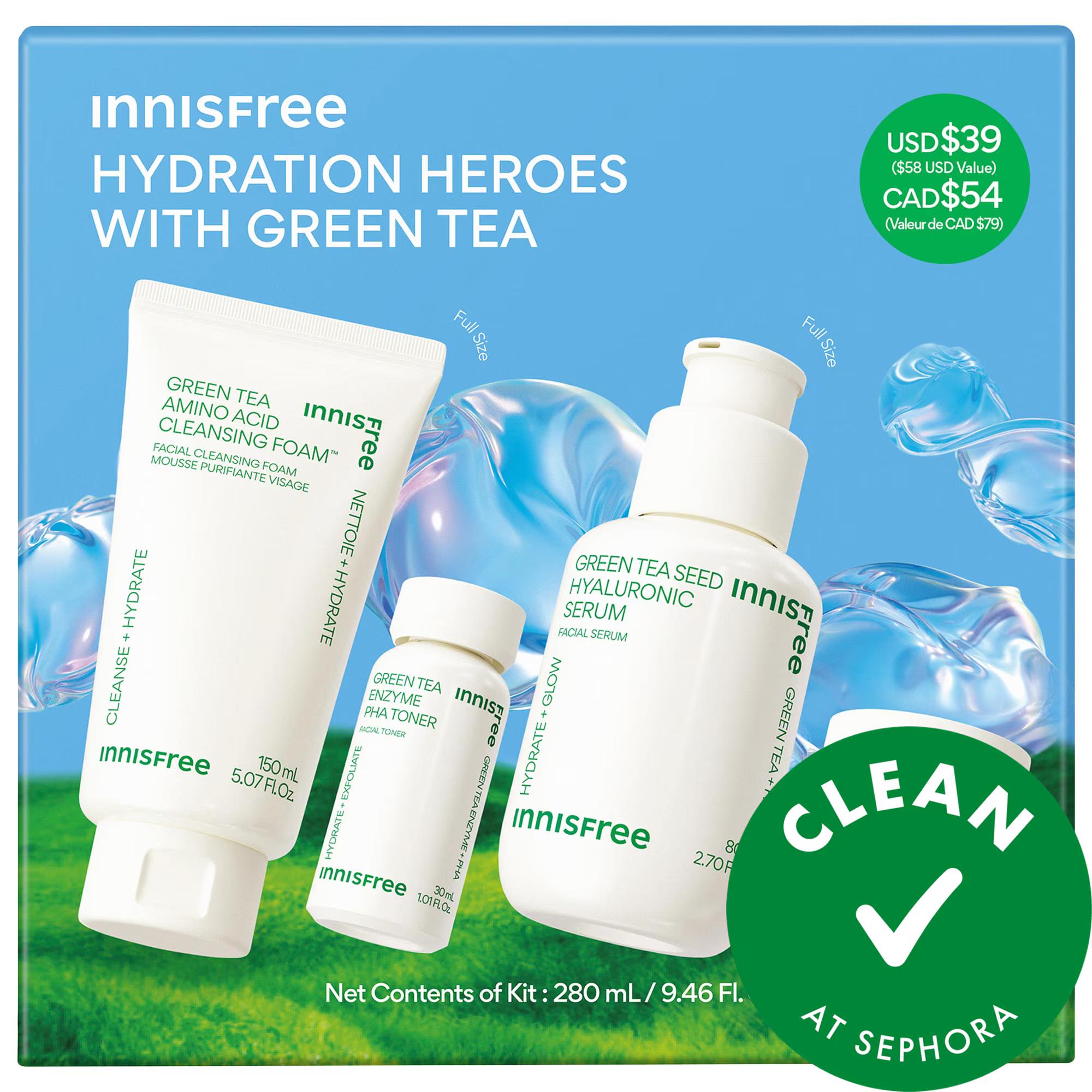 Green Tea Hydration Heroes: Hyaluronic Acid Skincare Set | Vegan, Cruelty-Free | Cleanses, Hydrates, Repairs Skin Barrier