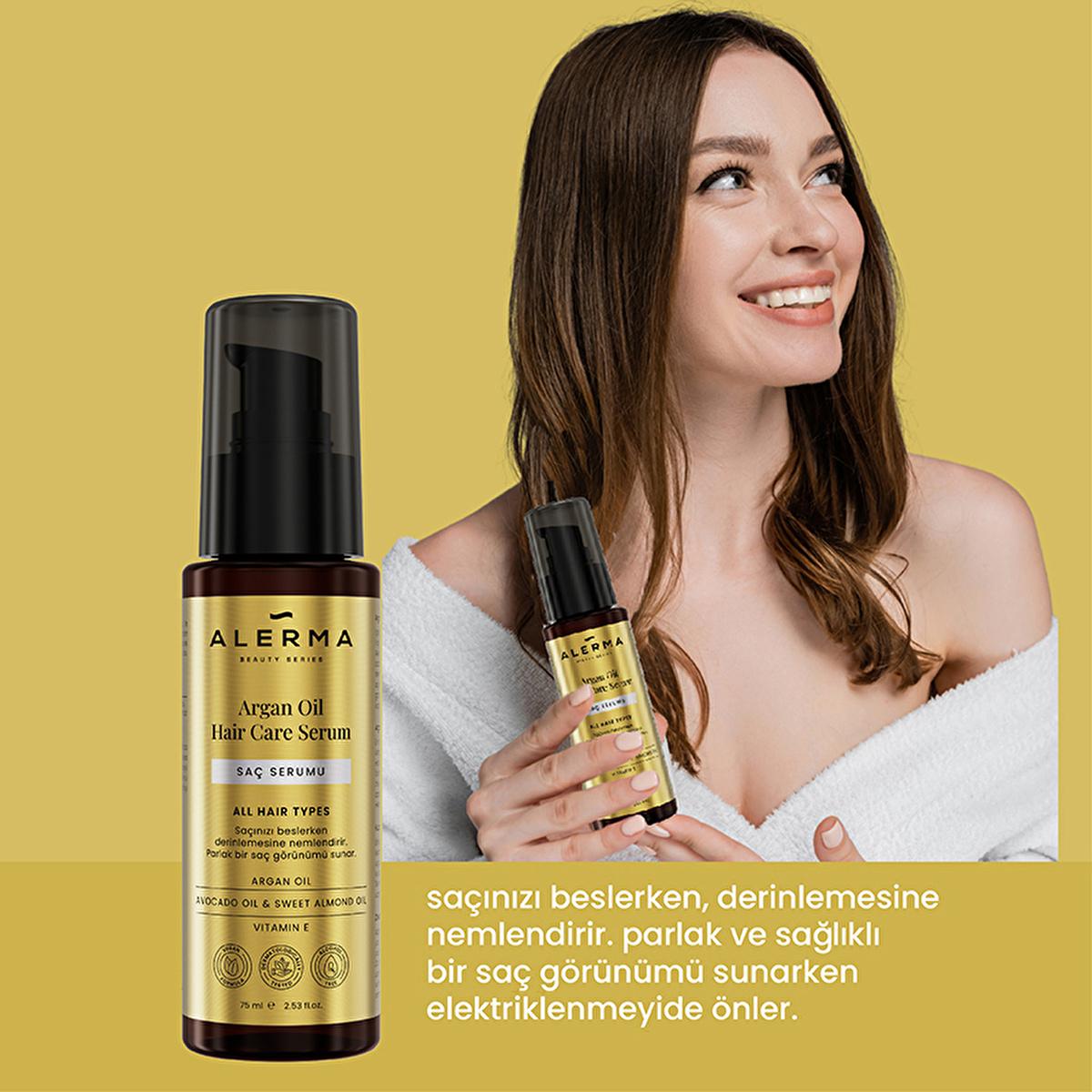 Alerma Argan Oil Hair Serum: Deeply Moisturizing, Vegan Formula for Shine, Smoothness & Frizz Control - Paraben & Sulfate Free