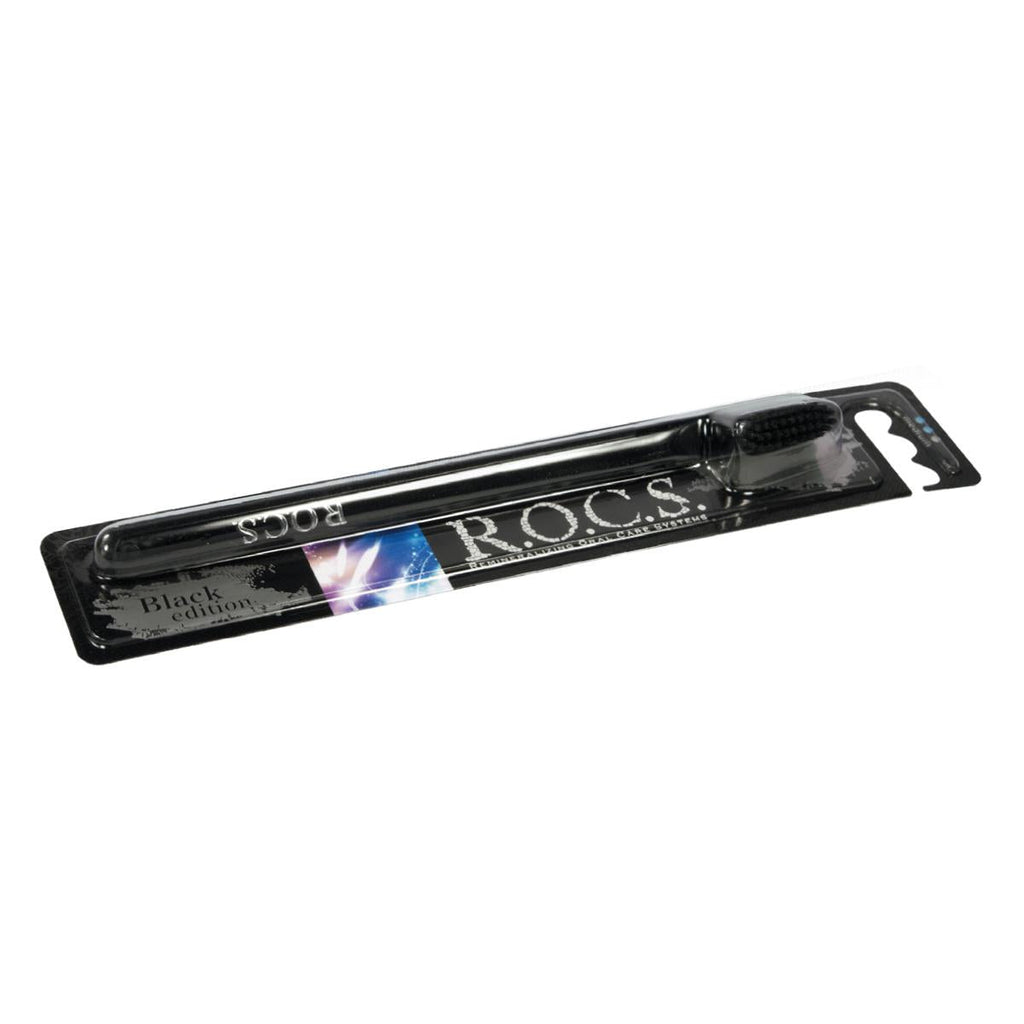 Rocs Black Edition Medium Toothbrush - Superior Plaque Removal & Gentle Teeth Whitening - Enhanced Dental Hygiene