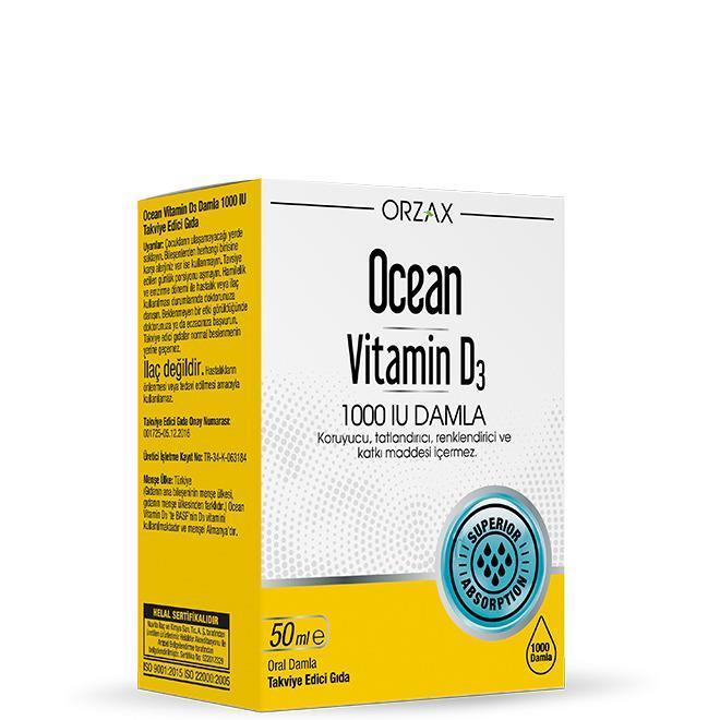 Orzax Ocean Vitamin D3 1000 IU Liquid Drops - Gluten-Free, BHA-Free Dietary Supplement for Adults