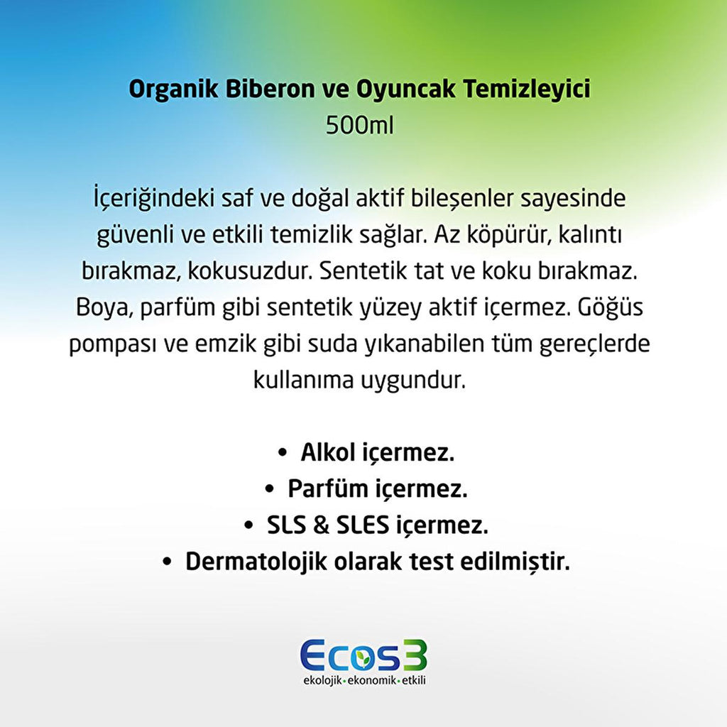 Ecos3 Organic Baby Bottle & Toy Cleaner 500ml - Natural, Vegan Certified, Fragrance-Free