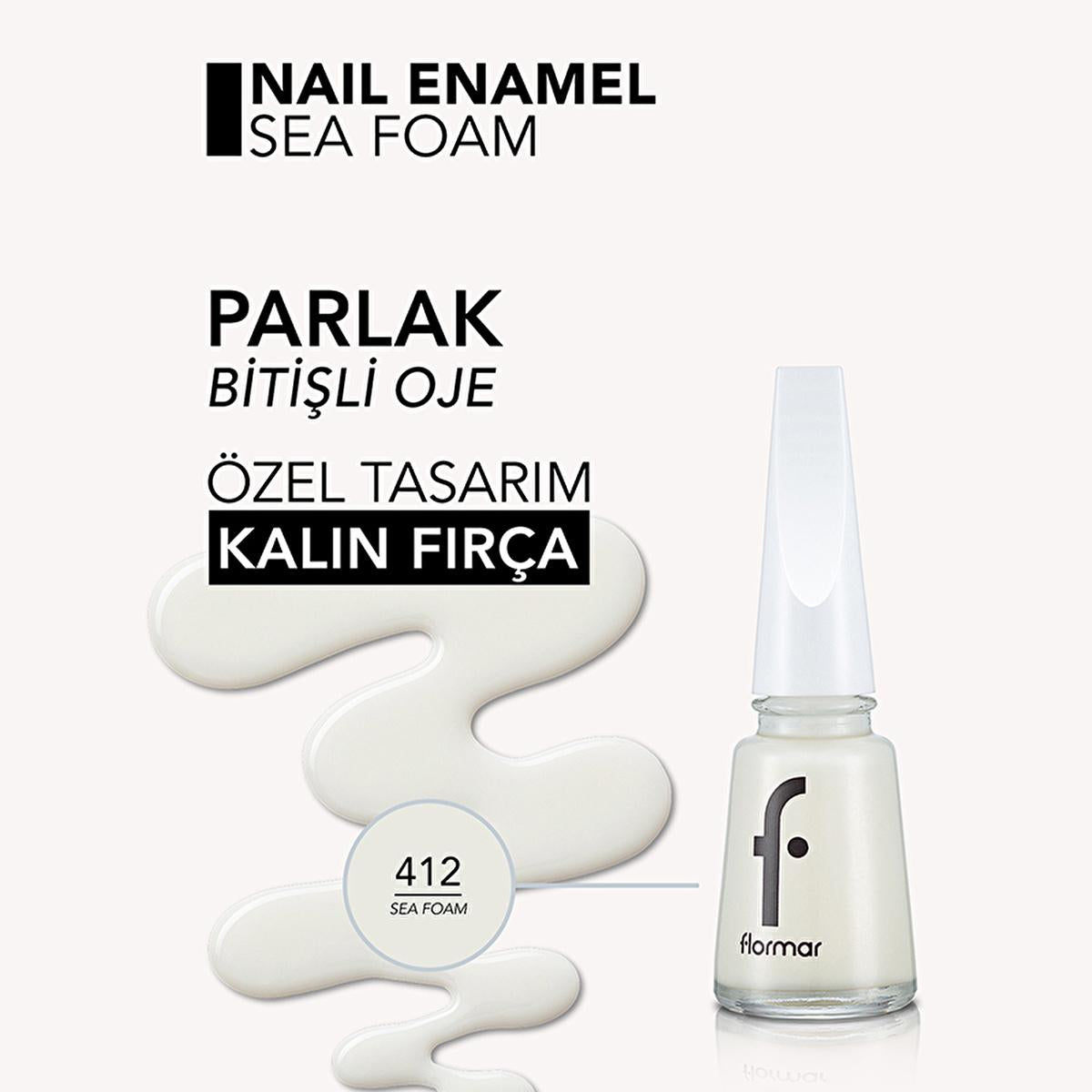 Flormar Nail Enamel - Long-Lasting, Nourishing Nail Polish with Magnesium & Calcium - 412 Sea Foam