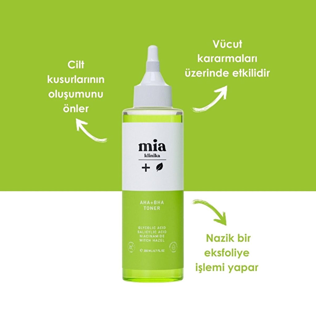 Mia Klinika Facial Toner with AHA BHA - Pore Minimizer, Acne Treatment, and Skin Exfoliant for Oily Skin - 6.76 fl oz