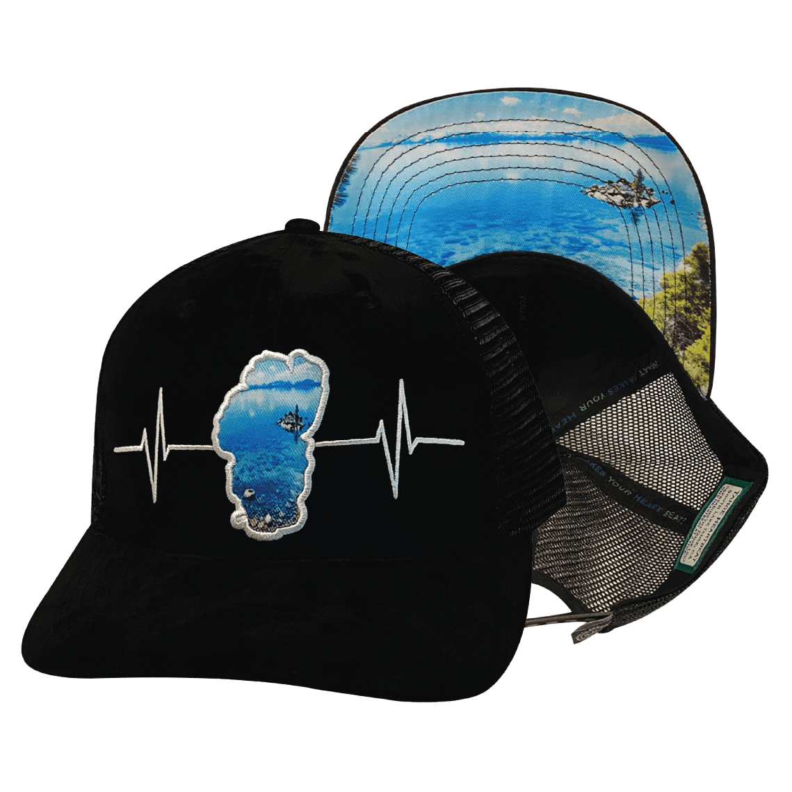 The Heartbeat Brand Tahoe Baseball Hat — Suede Black / Glass — main product shot