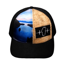 Tahoe Hat - Baseball Hat Fit - Cork Hybrid - Emerald Bay Sunrise - Trucker Mesh