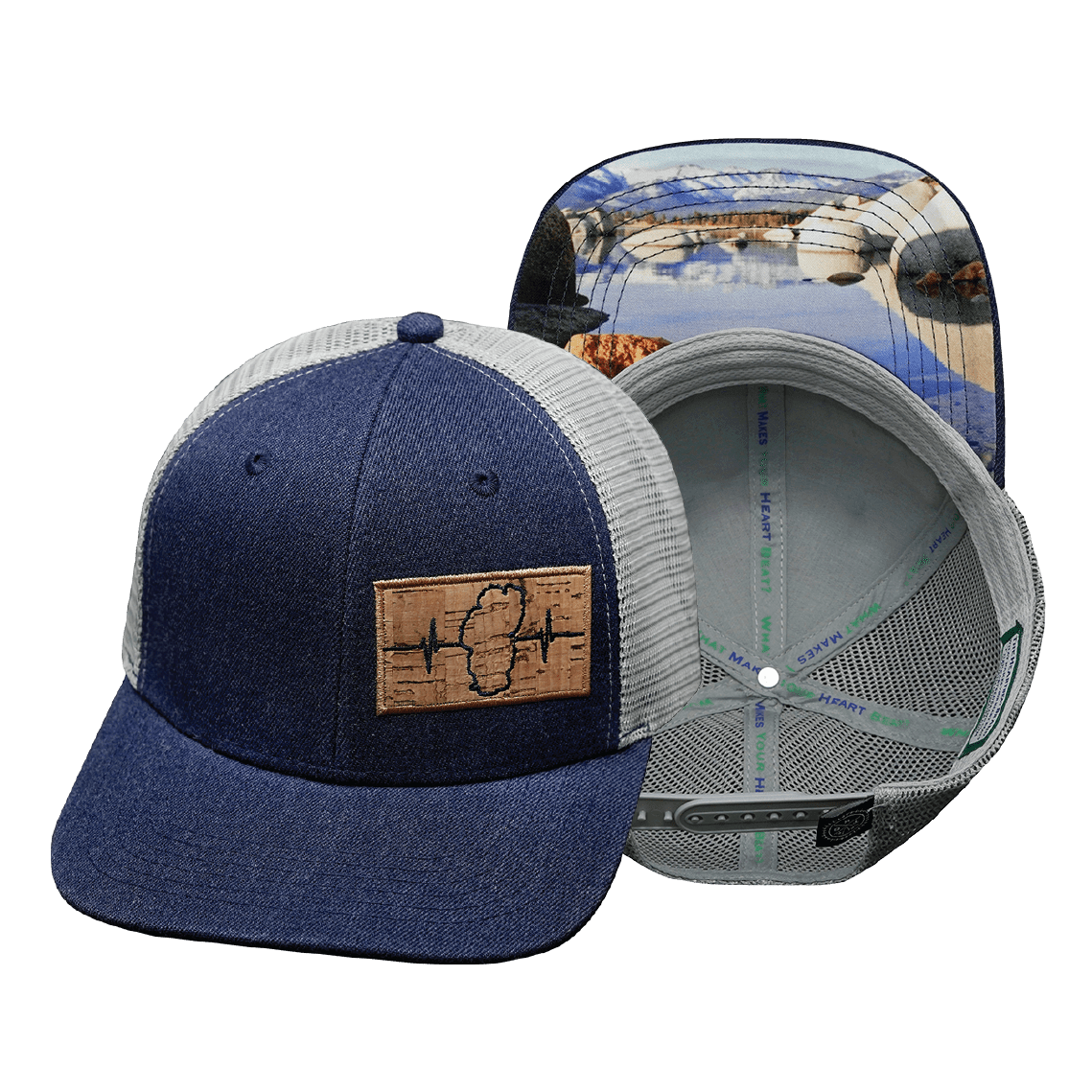 The Heartbeat Brand Tahoe Baseball Hat — Heather Navy / Gray — main product shot