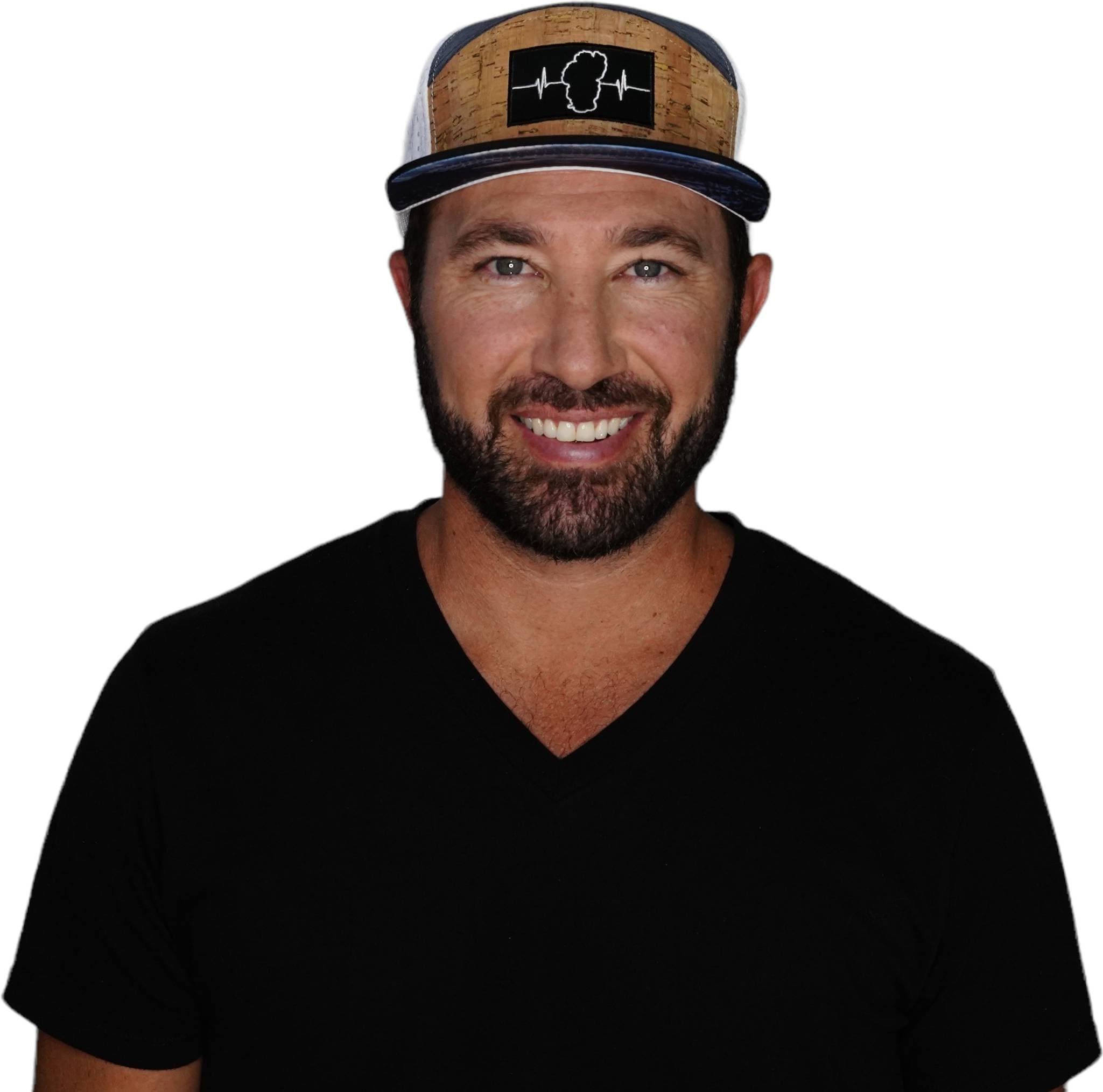 The Heartbeat Brand Tahoe Hat - Flat Bill - Cork - Black / Navy / White - Jersey Mesh — Black detail