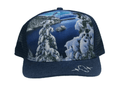 The Heartbeat Brand Tahoe Trucker Hat — Heather Navy / Emerald Bay Snow — main product shot