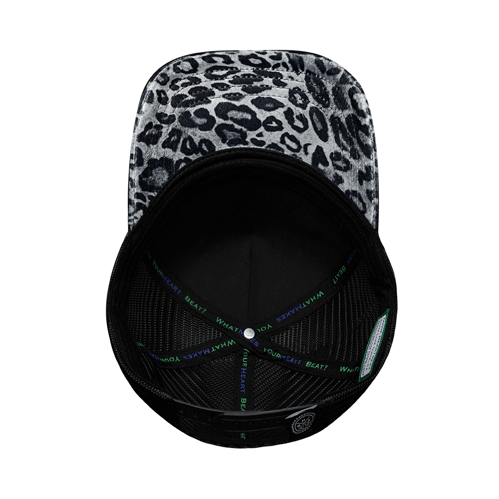 Tahoe Hat - Trucker Hat - Velvet - Silver Leopard Print - Trucker Mesh