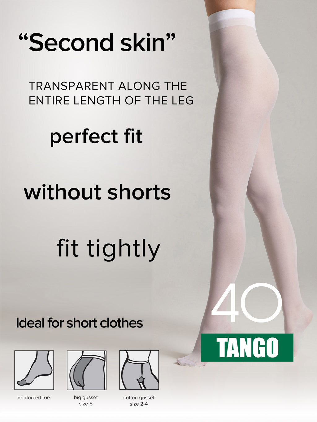 TheRanok.com Tights Conte Tango 40 Den - Sheer to Waist Satin Shine — size reference