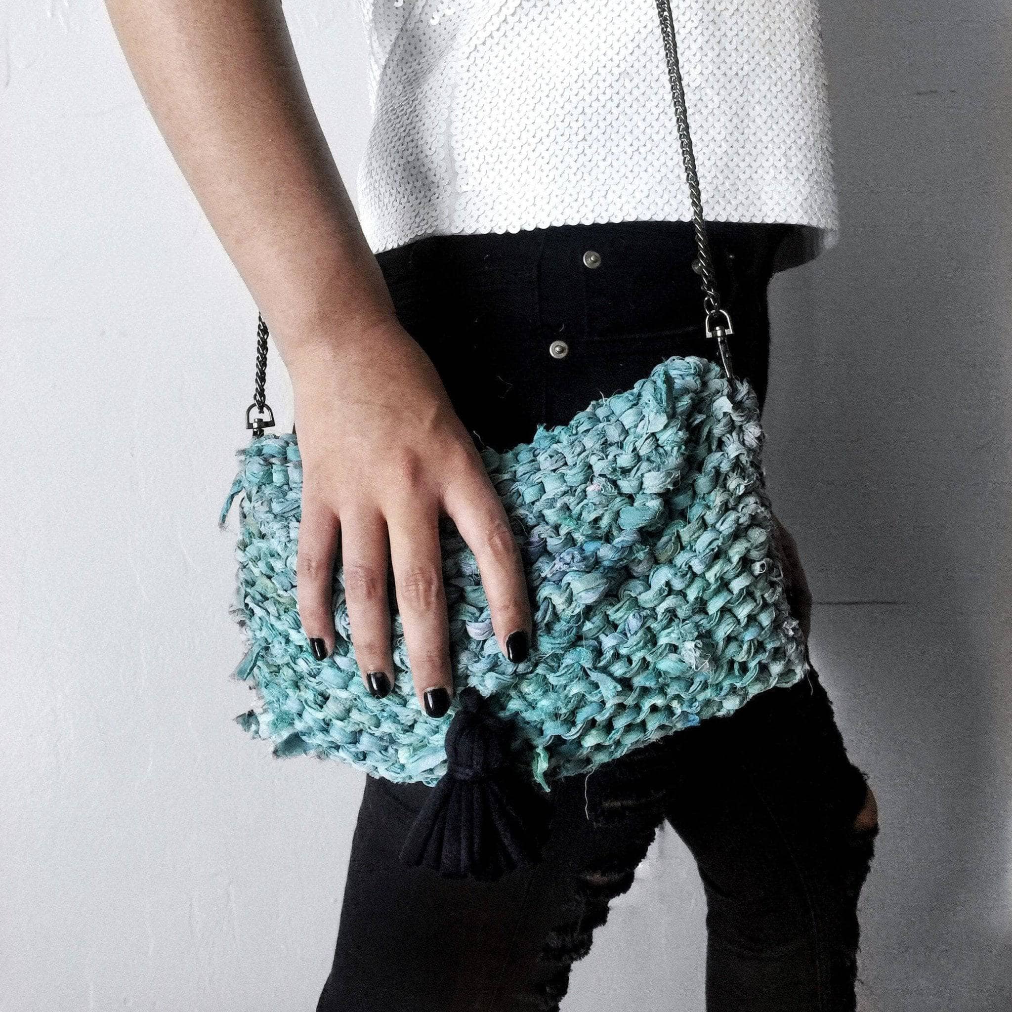 Darn Good Yarn Tasseled Sari Silk Clutch Knit Kit — main product shot