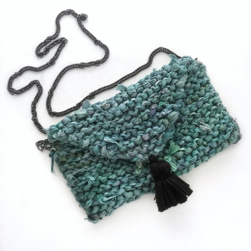 Darn Good Yarn Tasseled Sari Silk Clutch Knit Kit — construction detail