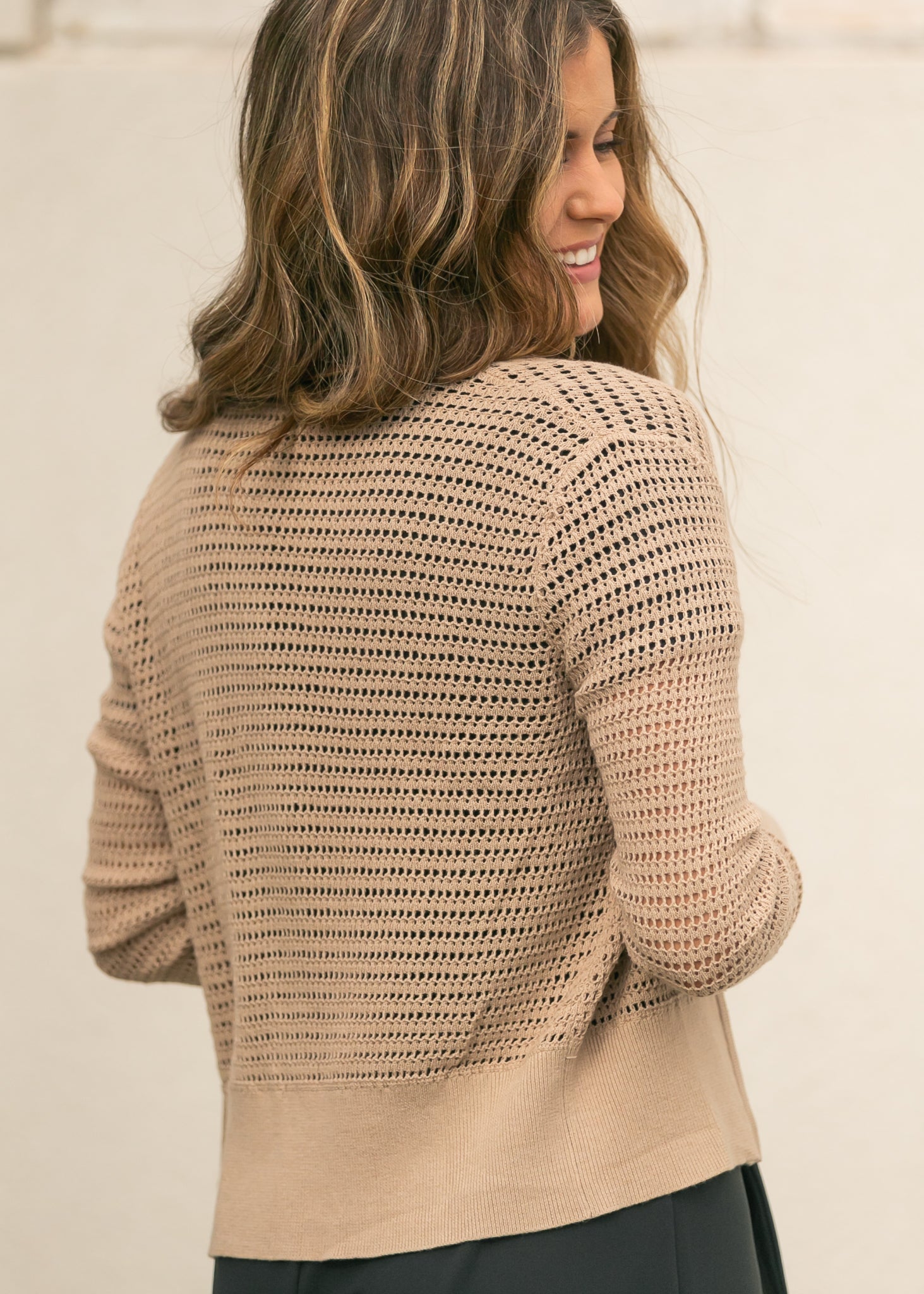 Inherit Co. Tate Crochet Open Knit Cardigan — product on model