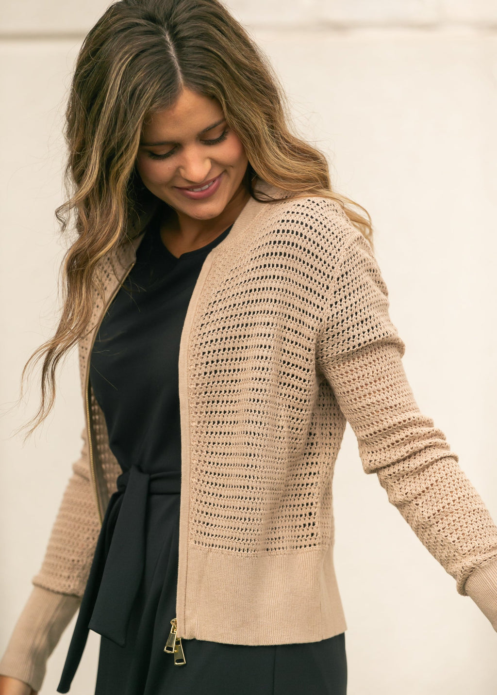 Inherit Co. Tate Crochet Open Knit Cardigan — fabric or material detail