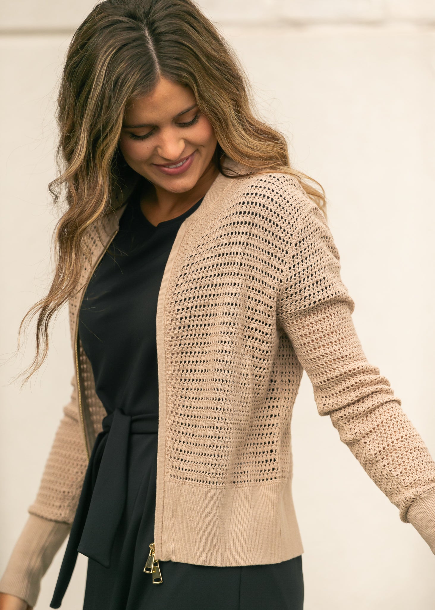 Inherit Co. Tate Crochet Open Knit Cardigan — fabric or material detail