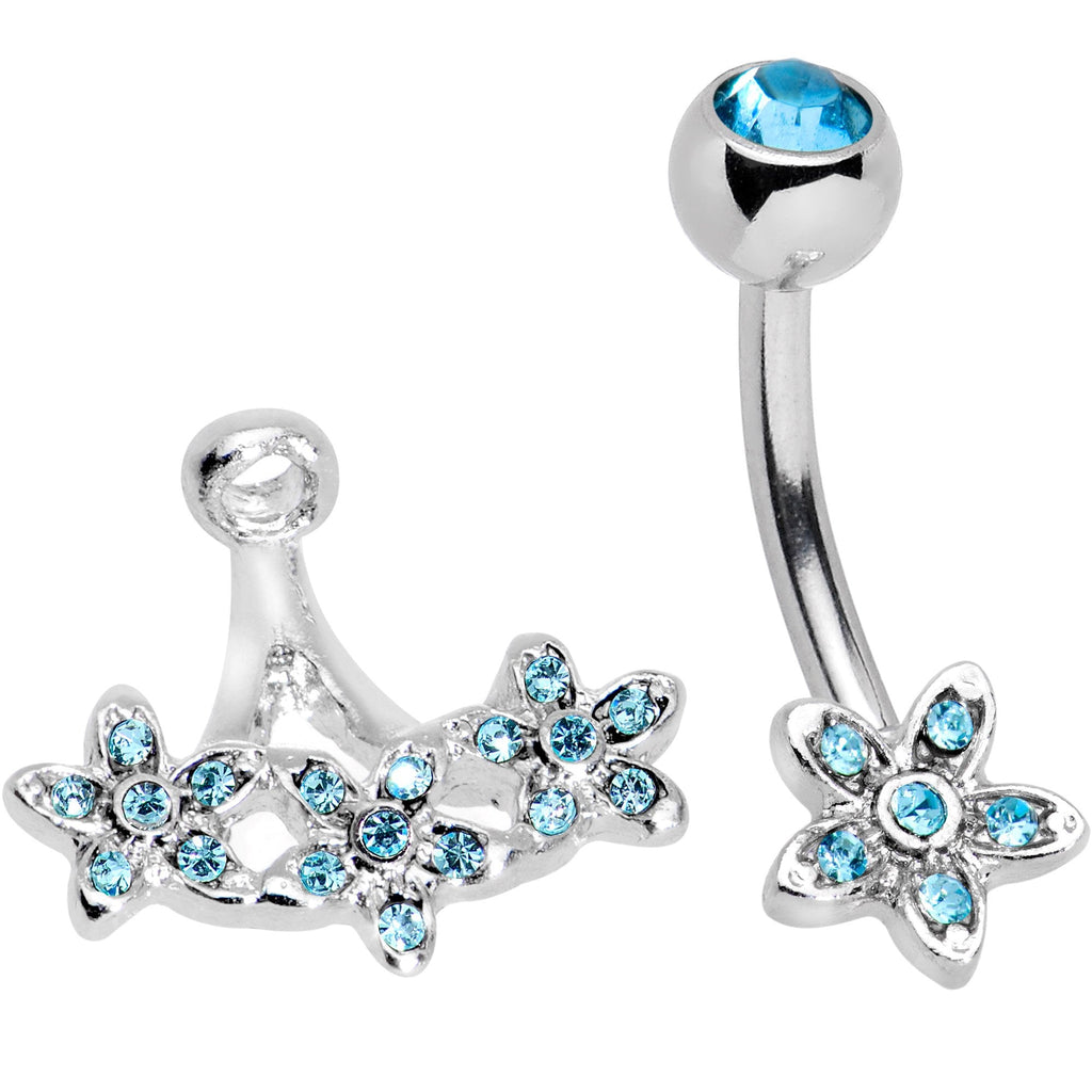 BodyCandy Blue Gem Field of Flowers Dangle Belly Ring — branding close-up