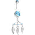 BodyCandy Aqua CZ Gem Free Spirit Feather Dangle Belly Ring — main product shot