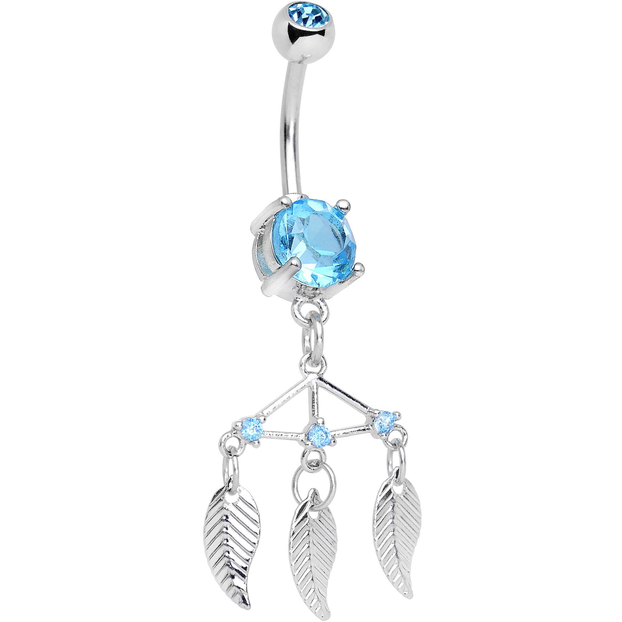 BodyCandy Aqua CZ Gem Free Spirit Feather Dangle Belly Ring — main product shot