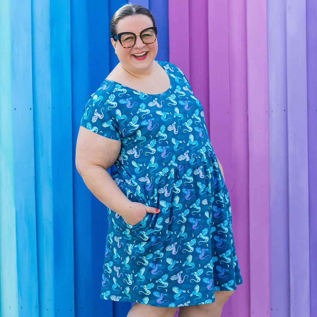 Princess Awesome & Boy Wonder Adult "Slay All Day" Dragons Cap Sleeve Dress with Pockets — adult dresses category context