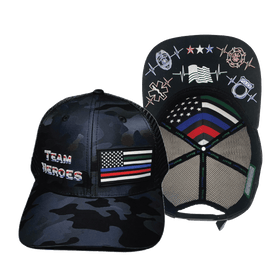 Team Heroes Hat - Baseball Hat Fit - Navy Camo / Black - Trucker Mesh
