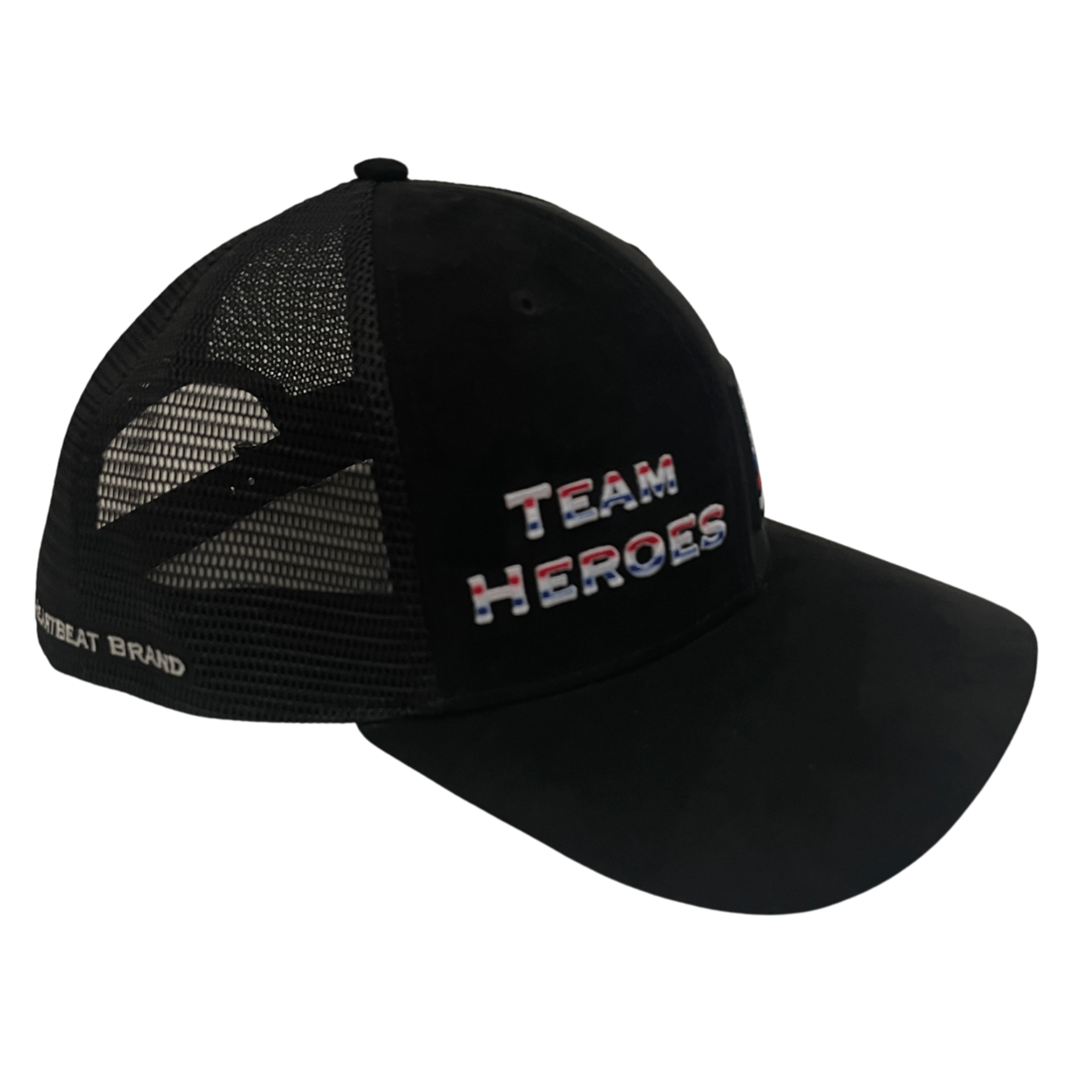 Team Heroes Hat - Baseball Hat Fit - Suede - Black - Trucker Mesh
