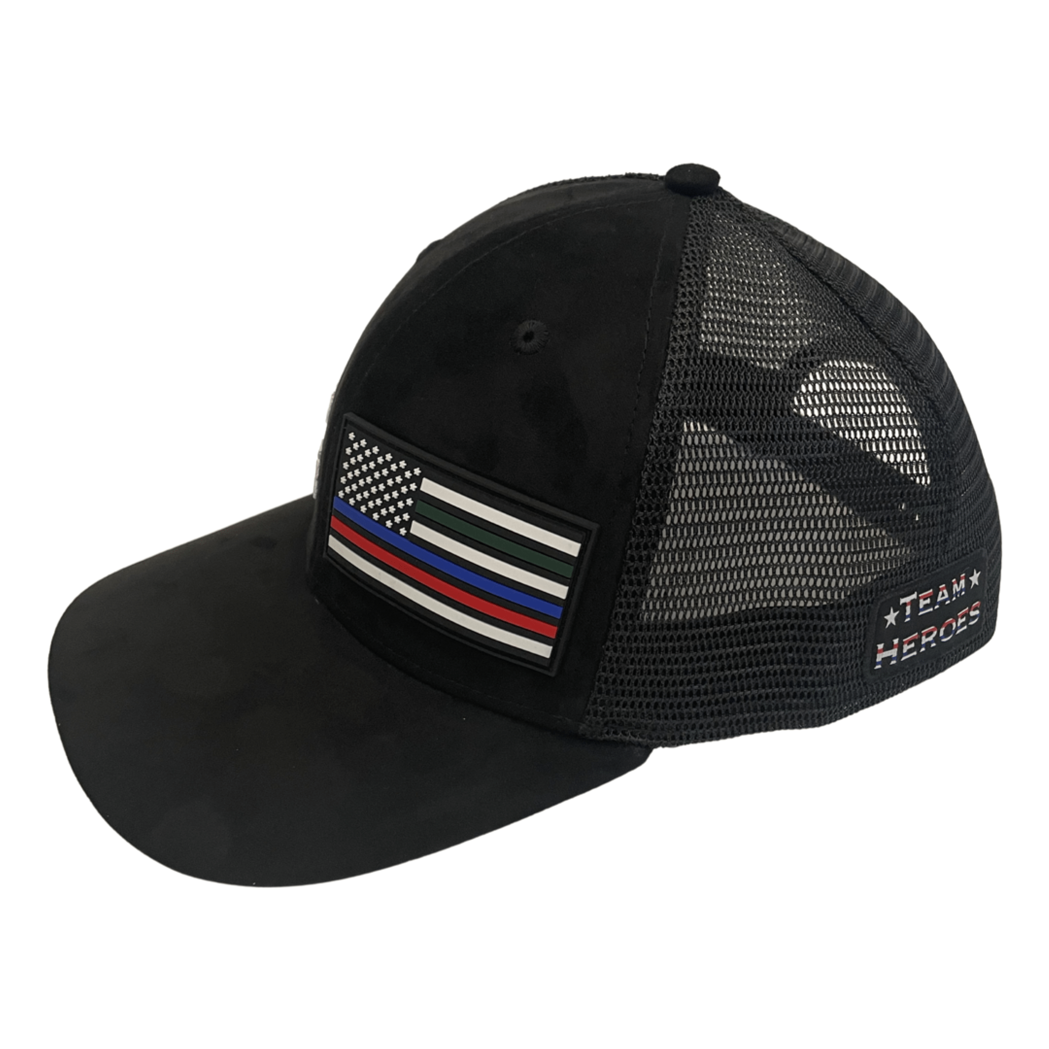 Team Heroes Hat - Baseball Hat Fit - Suede - Black - Trucker Mesh