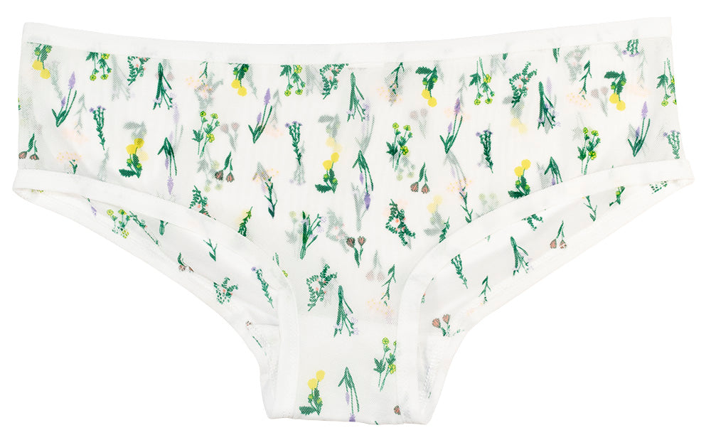 Love Libby Panties White Mesh Hipster with Green Ditsy Floral – Comfy Fit XS–2X — main product shot