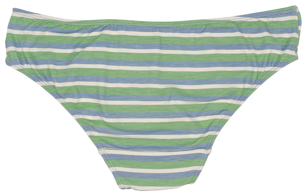 Love Libby Panties Blue and Green Striped Modal Bikini with Ruching — back view