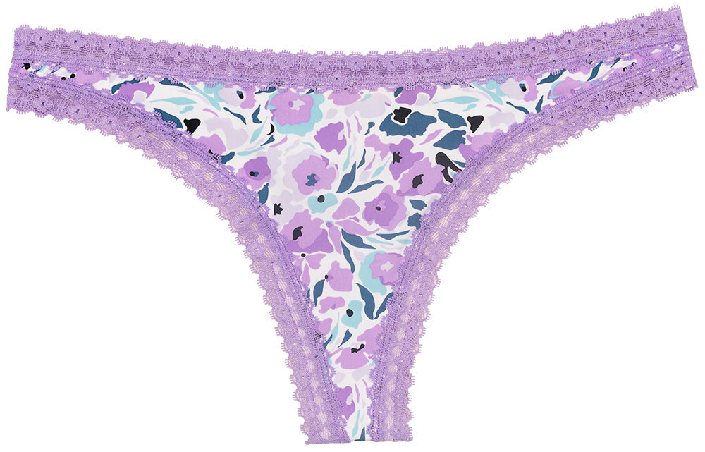 Love Libby Panties Purple Microfiber Thong with Lace Trim — main product shot