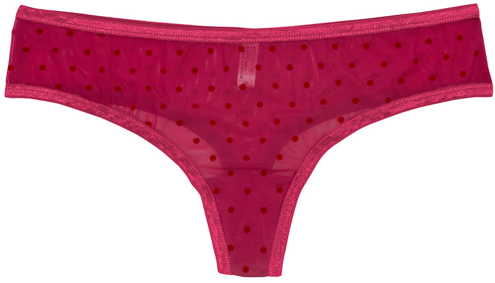 Love Libby Panties Polka Dot Mesh Thong with Satin Trim — main product shot