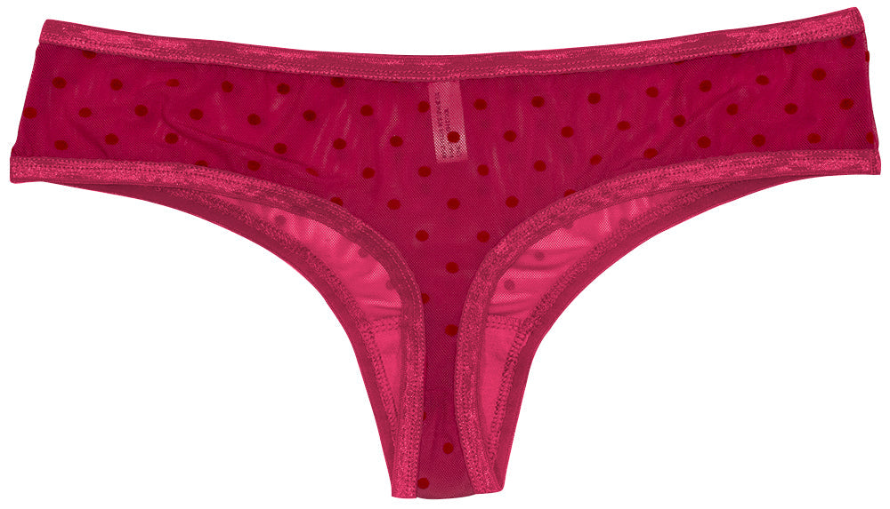 Love Libby Panties Polka Dot Mesh Thong with Satin Trim — Love Libby Panties branding close-up